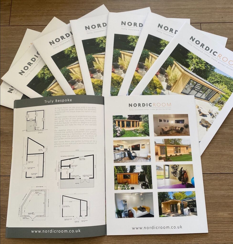 A brochure showing products and floor plans for garden rooms made to measure by Nordic Room